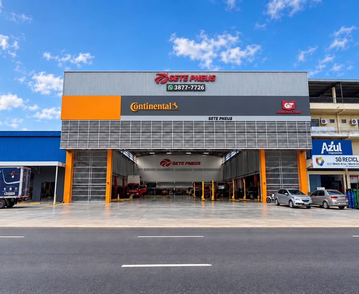 Fachada da filial da Sete Pneus na Av. Max Teixeira, 3603, Cidade Nova, em Manaus